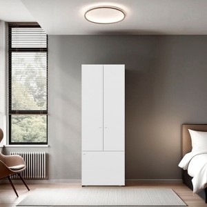 CAVINAS Wardrobe Cabinet,Armoire Closet with 4 Shelves,3 Doors,Wood Finish Closet Wardrobe,Wardrobe Cabinet for Bedrooms,Dressing Room - 1 of 4