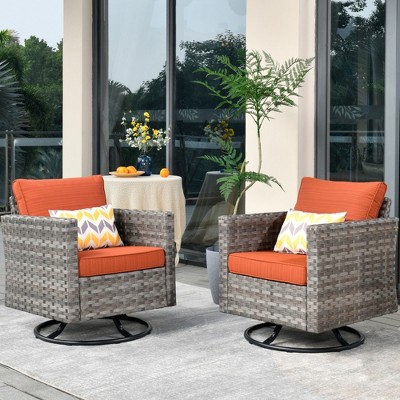 XIZZI Outdoor Rocking Chair 360 Degrees Swivel, Patio Bistro Set of 2, PE Rattan All Weather Outside Rocker Chair for Porch, Garden and Terrace