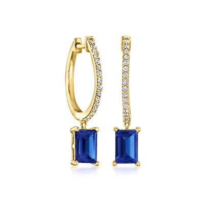 Pure Collection by Ross-Simons 1.30 ct. t.w. Lab-Grown Sapphire and .15 ct. t.w. Lab-Grown Diamond Hoop Drop Earrings in 18kt Gold Vermeil