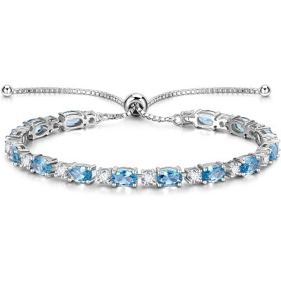 Sterling Silver Birthstone Tennis Bracelet, Bolo Adjustable Chain Fine Jewelry, Birthday Gift for Women Mom Wife