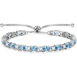 Sterling Silver Birthstone Tennis Bracelet, Bolo Adjustable Chain Fine Jewelry, Birthday Gift for Women Mom Wife - 1 of 4