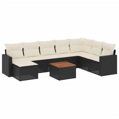 vidaXL 9 Piece Patio Sofa Set with Cushions - Black and Cream