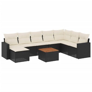 vidaXL 9 Piece Patio Sofa Set with Cushions - Black and Cream - 1 of 4