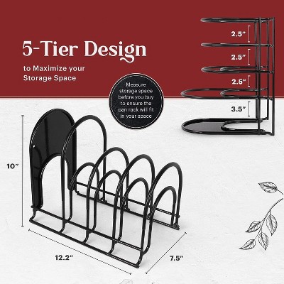 LunaLulinlk 5-Tier Pan Rack Silicone Coated Cookware Organizer for Cast Iron Skillets & Pots, 12.2" Black 2-Pack