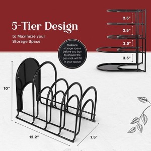 LunaLulinlk 5-Tier Pan Rack Silicone Coated Cookware Organizer for Cast Iron Skillets & Pots, 12.2" Black 2-Pack - 1 of 4
