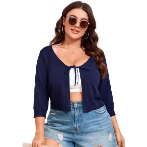 Whizmax Women's Shrug Sweaters Tie Front 3/4 Sleeve Rib Knit Bolero Open Front Cardigan - 1 of 4