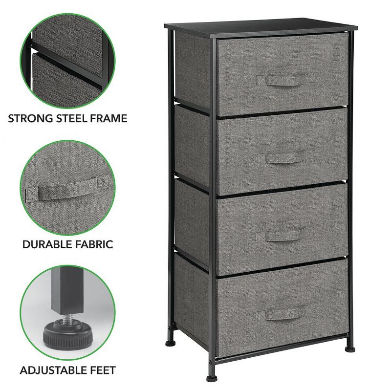 mDesign Tall Dresser Storage Tower Stand with 4 Fabric Drawers - Charcoal Gray, 4 of 6