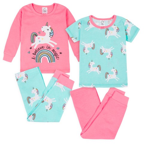 Gerber Infant & Toddler Girls' Snug Fit Cotton Pajamas, 4-Piece Set,  Unicorn, 12 Months
