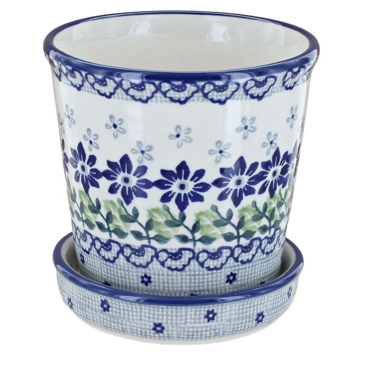 Blue Rose Polish Pottery P045 Manufaktura Flower Pot, 1 of 2
