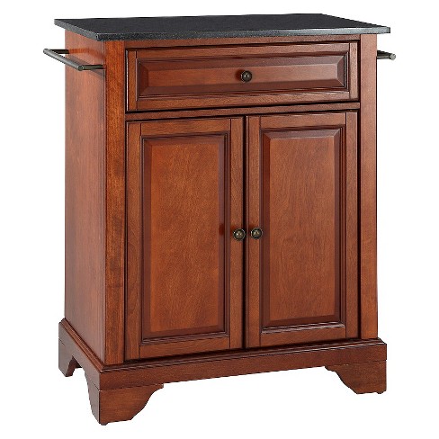 LaFayette Solid Black Granite Top Portable Kitchen Island ...