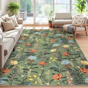 Modern Living Room Rugs Floral Rustic Area Rug Soft Foldable Accent Rug Low Pile Non-Slip Rug for Dining Room Home Office - 1 of 4
