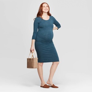 Maternity 3/4 Sleeve Midi T-Shirt Dress - Isabel Maternity by Ingrid & Isabel Green Heather XS, Women