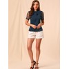 INSPIRE CHIC Women's Bow Tie V Neck Stand Collar Short Mesh Sleeve Blouse - 2 of 4