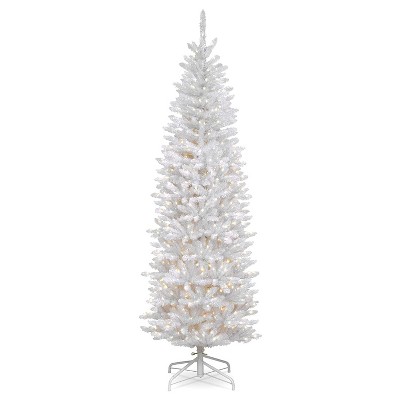 National Tree Company Kingswood 6.5 Foot Artificial Hinged Slim Pencil Profile Prelit Christmas Tree with 250 Warm White Lights and Stand, White