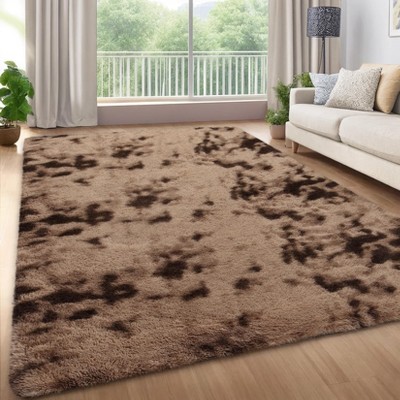 TROPOW Large Area Rugs for Living Room Bedroom,10X13ft Shag Rug for Bedroom Dorm, Soft Fluffy Indoor Carpet Nursery Rugs (Tie-dye Taupe)