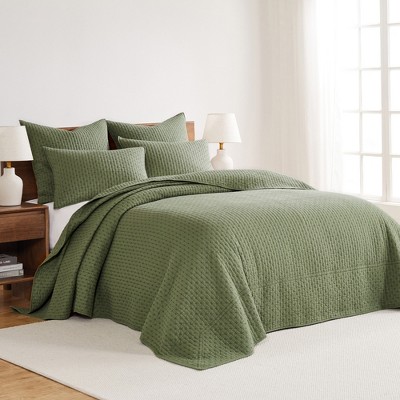 Forest Green Cotton Reversible Full Bedspread Set