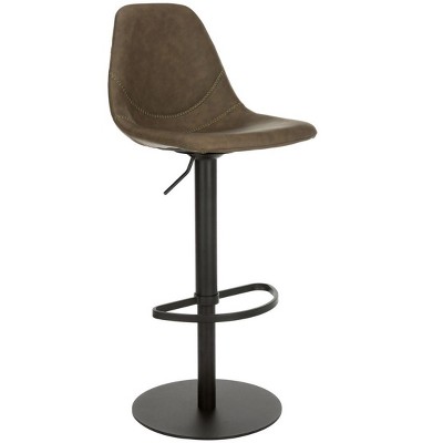 Olive Faux Leather Adjustable Swivel Barstool with Black Metal Base