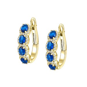 Guili Luxe Radiance Sterling Silver 14K Gold Plated Oblong Hoop Earrings with Brilliant Colored Cubic Zirconia and Stylish Spring Lock - 1 of 3