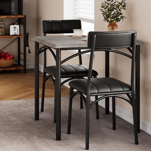 Dining Table Set for 2, 3-Piece, Square Table and 2 Upholstered Chairs, Fits Small Spaces/Apartments, Retro Gray/Rustic Brown/Black - 1 of 4