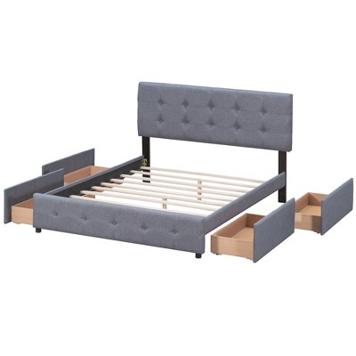NicBex Queen Size Upholstered Platform Bed with Classic Headboard and 4 Drawers for Adults/Boys/Girls