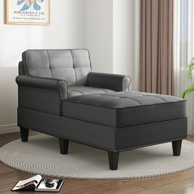 Mjkone Chaise Lounge Sofa Couch,Linen Chaise Sofa Bed Bench with Tufted Back, Mid-Century Sleeper Sofa Chair Bed for Small Place