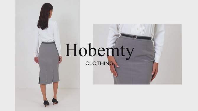 Hobemty Women's Elegant Below Knee Length Fishtail Skirt with Belt, 2 of 6, play video
