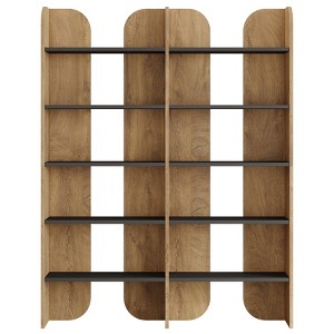 Resenkos Modern Curved Wooden Bookshelf, 5 - Tier Living Room Display Shelf with Metal Shelves Brown - 1 of 4