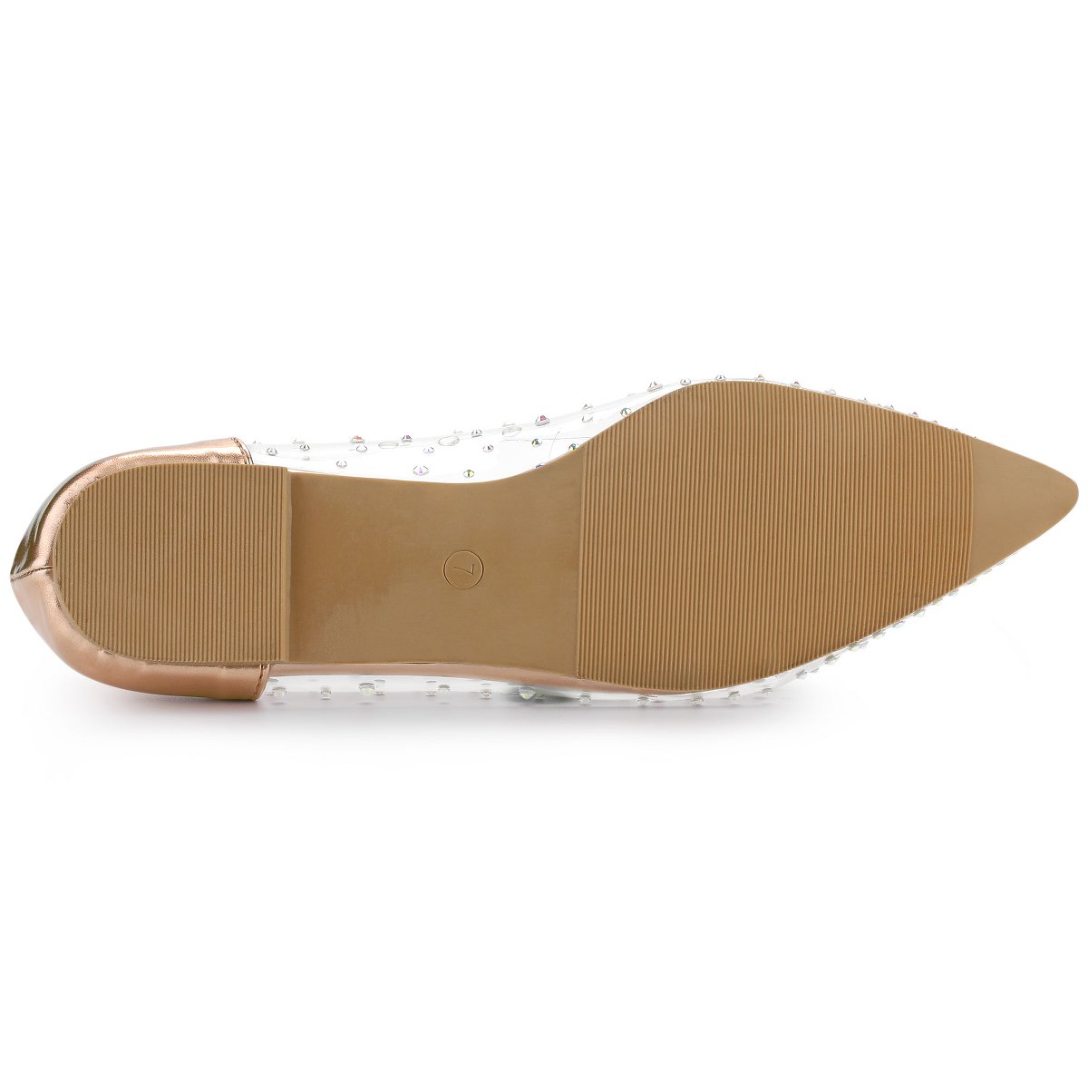 Обувь Allegra K Women's Pointed Toe Clear Rhinestone Ballet Flats Champagne Gold 6 — фото 6