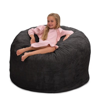 Ultimate Sack 4ft Bean Bag Chair and Footstool, Oversized Comfortable Indoor Floor Lounger, Giant Foam-Filled Furniture for Relaxing, Charcaol Fur