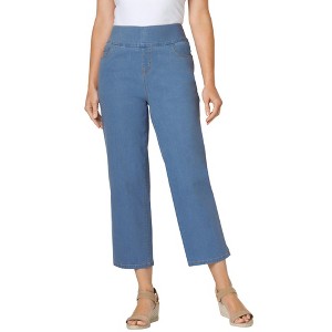 Woman Within Women's Plus Size Petite Flex-Fit Pull-On Denim Capri - 1 of 4