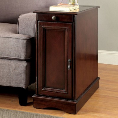 Wood Side Table with Storage Cabinet and Built-In USB Charging Station, Bedside Nightstand for Small Spaces, Living Room or Bedroom–The Pop Home