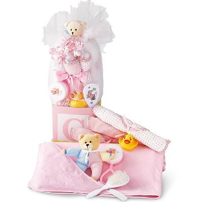 1-800-Baskets Baby Girl Pink Gift Set with Decorative Cube
