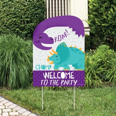 Big Dot of Happiness Roar Dinosaur Girl - Party Decorations - Dino Mite Baby Shower or Birthday Party Welcome Yard Sign