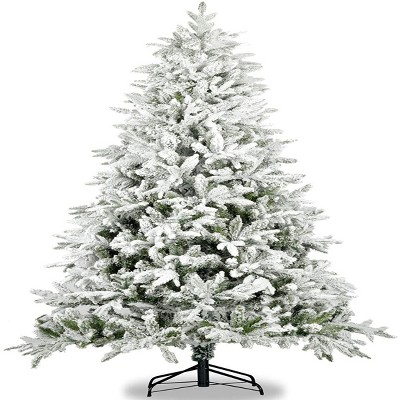 TopComfy Christmas Tree Stand 7ft Snow Flocked Pine Tree with Sturdy Metal Stand, White, 43.31"*14.55"*14.05"