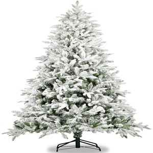 TopComfy Christmas Tree Stand 7ft Snow Flocked Pine Tree with Sturdy Metal Stand, White, 43.31"*14.55"*14.05" - 1 of 4