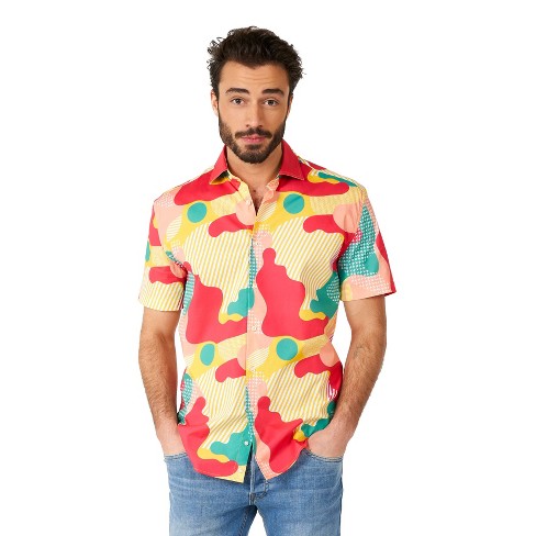 Opposuits Men's Shirt - Short Sleeve Shirt Coral Camo - Multicolor