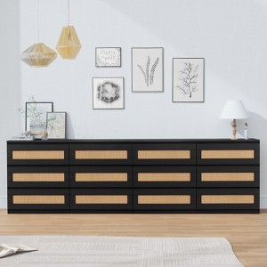 6 Drawer Double Dresser for Bedroom, Wide Chest of Drawers & Boho Dresser, Wooden Storage - 1 of 4