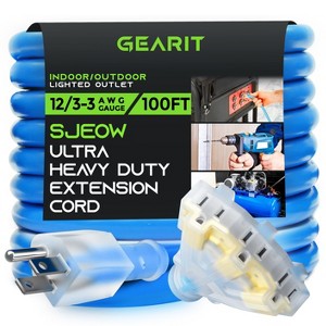 GEARit 12/3 SJEOW Heavy Duty Outdoor Extension Cord 3 Outlet, 100 Feet - 1 of 4