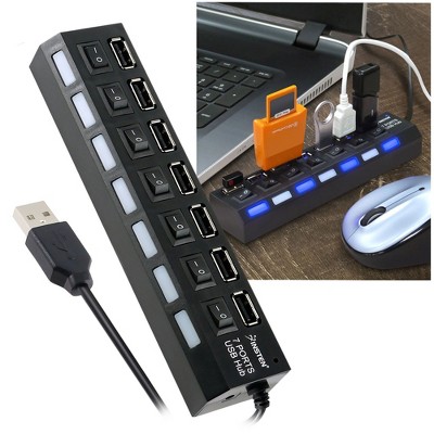Insten 7 Port USB Hub for Laptops & Computer, USB 2.0 High Speed Hub with 480 Mbps Transfer Speed, Black