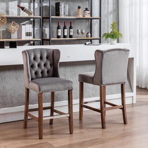 Solid Wood Contemporary Velvet Upholstered Dining Chair 2-Pcs Set,Chic Dining Bistro Cafe Side Barstool Bar Chair Coffee Chair- Light Blue - 1 of 4