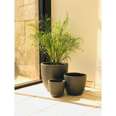 Modern Charcoal Concrete Round Planters, Set of 3