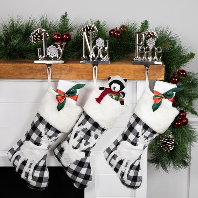 Set of 3 Silver Metal Christmas Stocking Holders with Snowflake Accents