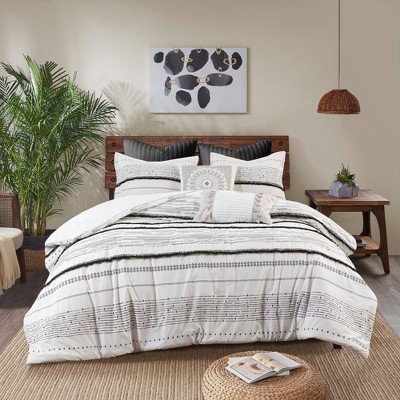 Full Black and White Cotton Comforter Set with Trims