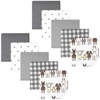 Hudson Baby Flannel Cotton Washcloths, Farm Friends Grey 10-Pack, One Size