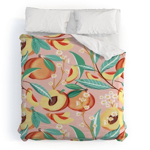 2pc Twin/Twin Extra Long Peach Season Polyester Duvet & Sham Set Orange - Deny Designs: Microfiber, 300 Thread Count, Hidden Zipper - 1 of 3