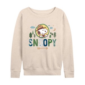 Women's - Peanuts - Ranger Snoopy Lightweight French Terry Wide Neck Long Sleeve Shirt - 1 of 4