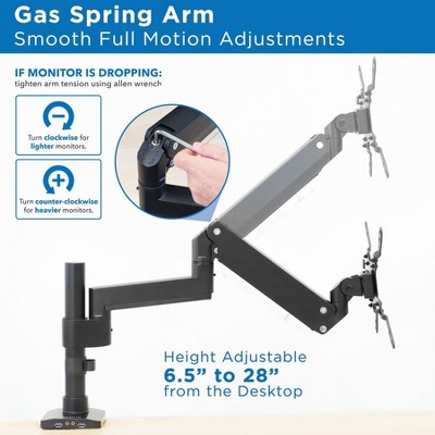 Heavy Duty Adjustable Monitor Desk Mount with USB Ports