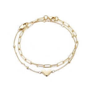 Adornia 14k Gold Plated Chain and Heart Bracelet Set - 1 of 4