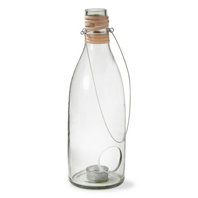 tagltd Recycled Blown Glass Bottle Shaped Lantern Tealight Candle Holder Large, 4.5L x 4.5W x 13.5H inches, Decorative Use Only