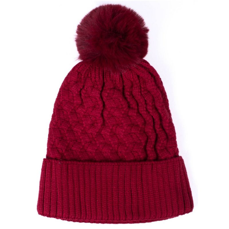 Women's Solid Color 100% polyester Cable Knit Hat with pom, 1 of 4